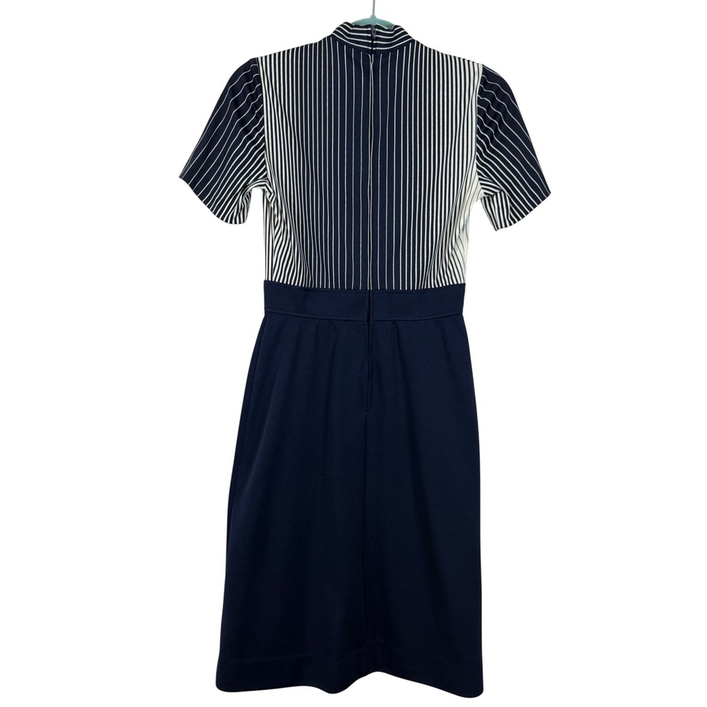 Vintage Leslie Fay Navy Blue Skirt Suit Set Striped Tie Secretary Career - Picture 9 of 16